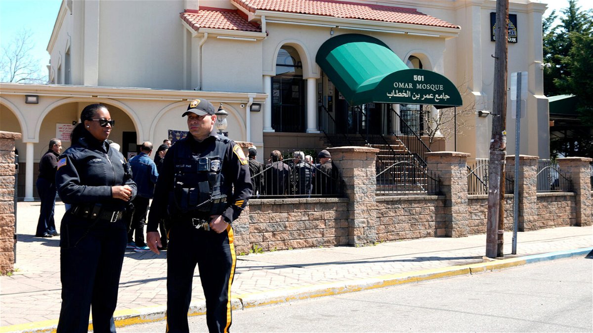 <i>Kevin R. Wexler/NorthJersey.com/USA Today Network</i><br/>Extra security could be seen outside Omar Mosque Sunday afternoon after an imam was stabbed there earlier in the day.