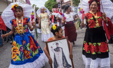 Dressed in traditional Zapotec attire