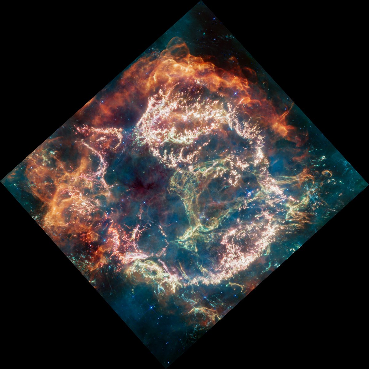 <i>NASA/ESA/CSA/D. D. Milisavljevic/T. Temim/I. De Looze</i><br/>Cassiopeia A (Cas A) is a supernova remnant located about 11