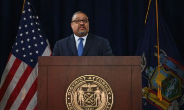 Manhattan District Attorney Alvin Bragg is seen here speaking during a press conference discussing his indictment of former President Donald Trump on April 4.