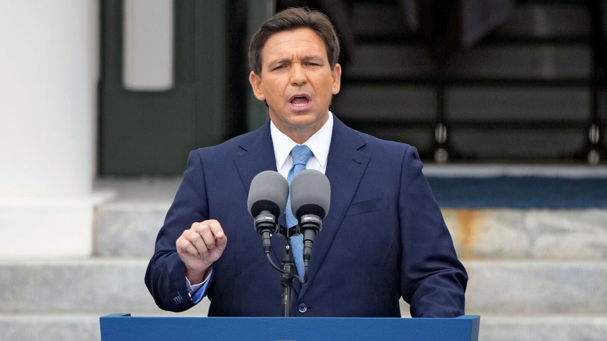 <i>Lynne Sladky/AP</i><br/>Florida Gov. Ron DeSantis speaks after being sworn in for his second term during an inauguration ceremony at the Old Capitol on January 3 in Tallahassee.