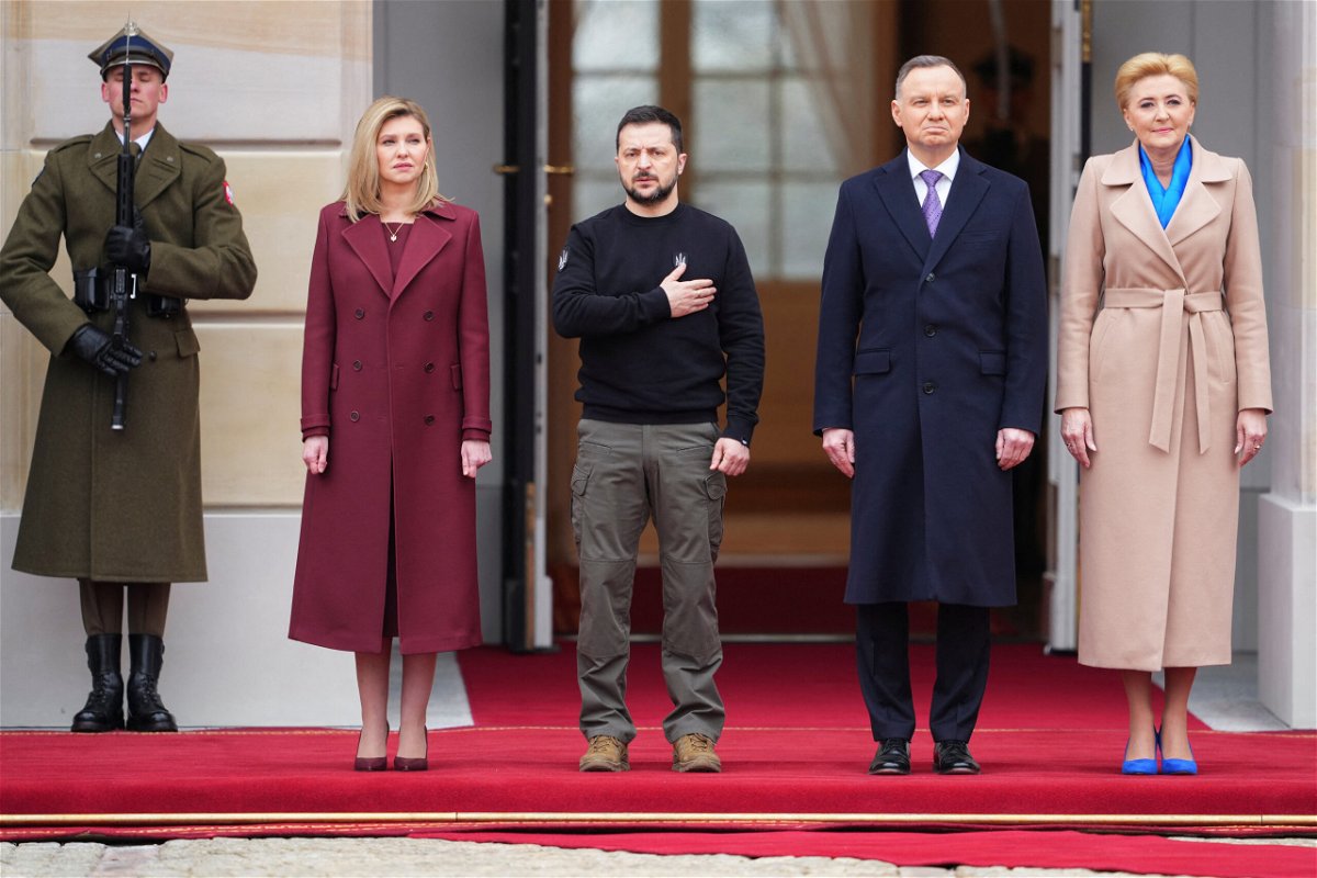 <i>Aleksandra Szmigiel/Reuters</i><br/>Zelensky and Duda met at the Presidential Palace in Warsaw.