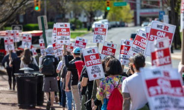 Rutgers students and faculty participate in a strike at the university's main campus in New Brunswick