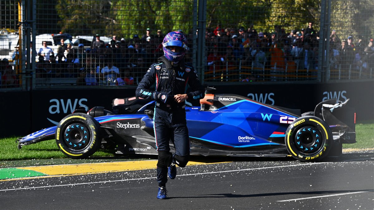 <i>Clive Mason/Formula 1/Getty Images</i><br/>Alexander Albon walks from his car after a crash that led to a red flag.