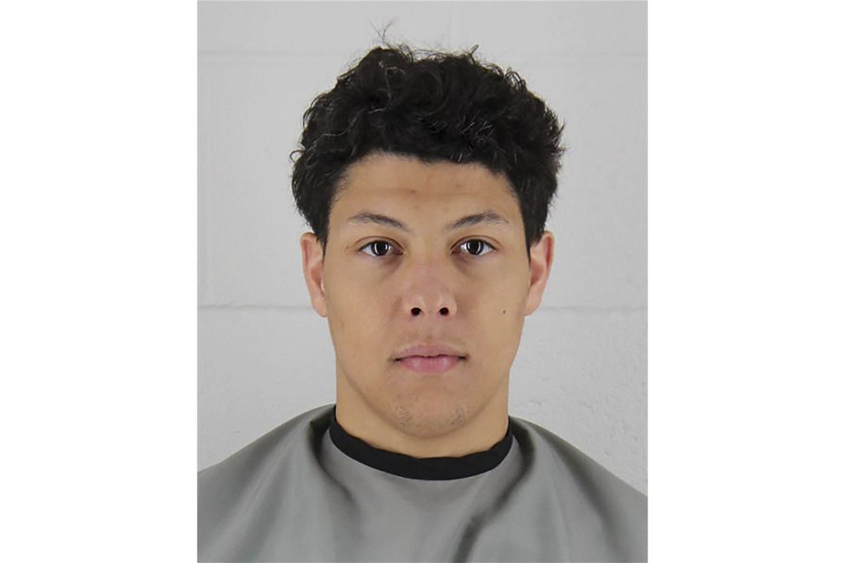 This photo released by the Johnson County Sheriff’s Office in Kansas, on Wednesday, May 3, 2023, shows Jackson Mahomes. The brother of Kansas City Chiefs quarterback Patrick Mahomes was booked into jail Wednesday on aggravated sexual battery charges over a restaurant altercation. 