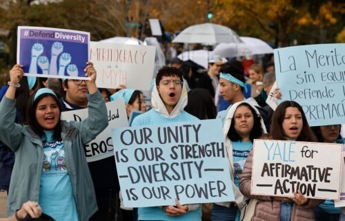 Proponents for affirmative action in higher education rally in front of the US Supreme Court on October 31