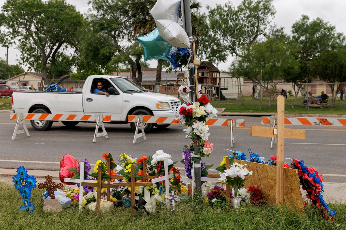 <i>Michael Gonzalez/AP</i><br/>A memorial site set up after a deadly crash at a bus stop in Brownsville