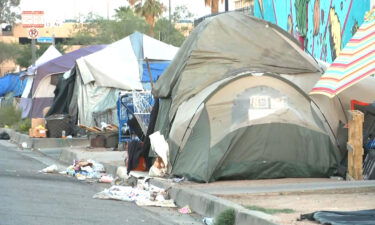 A homeless encampment is seen in Phoenix on April 18