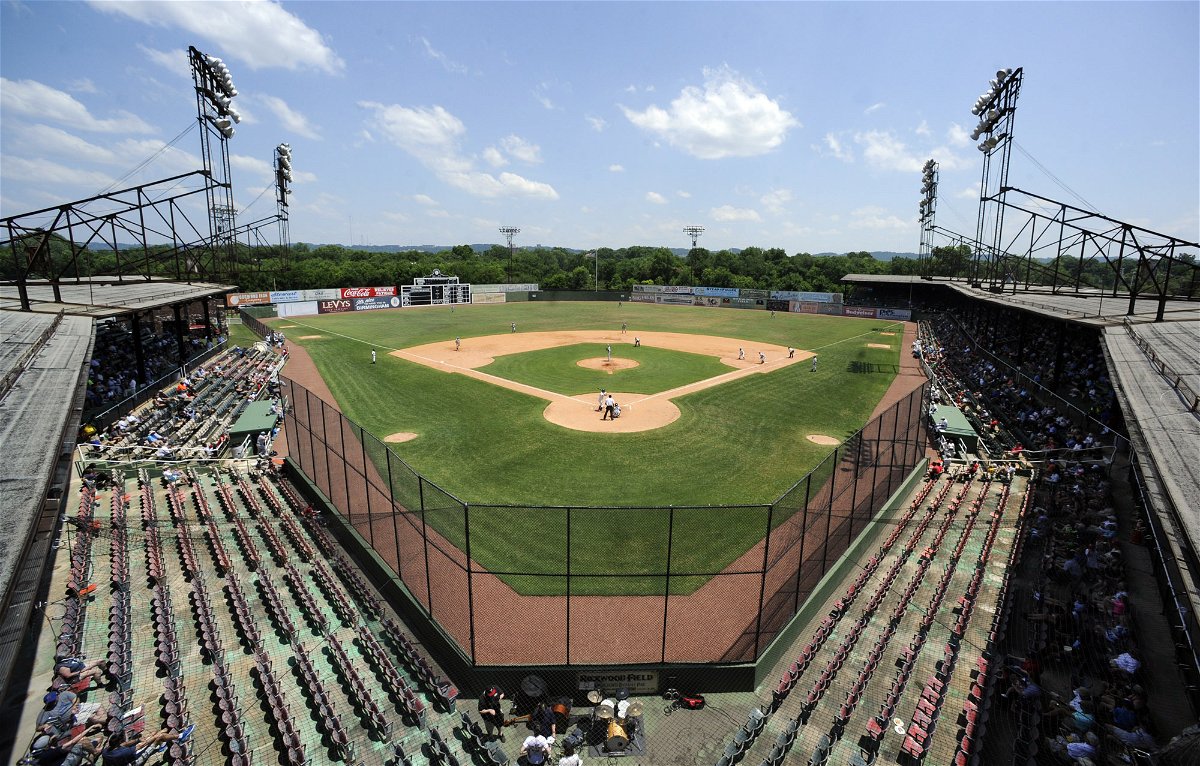 FILE - The minor league Birmingham Barons and the Montgomery Biscuits play a game in Rickwood Field in Birmingham, Ala., Wednesday, May 29, 2019. Major League Baseball will stage a Negro Leagues tribute game at Rickwood Field in Birmingham, Alabama, on June 20, 2024, between the San Francisco Giants and the St. Louis Cardinals. The game will honor Hall of Famer Willie Mays, a Birmingham native who began his professional career with the team in 1948. 