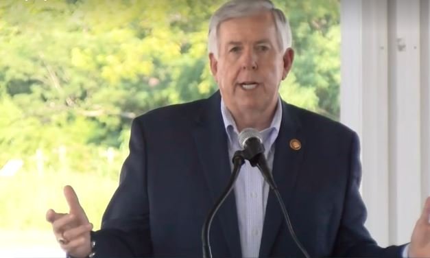 FILE - Gov. Mike Parson speaks at an event in Columbia.