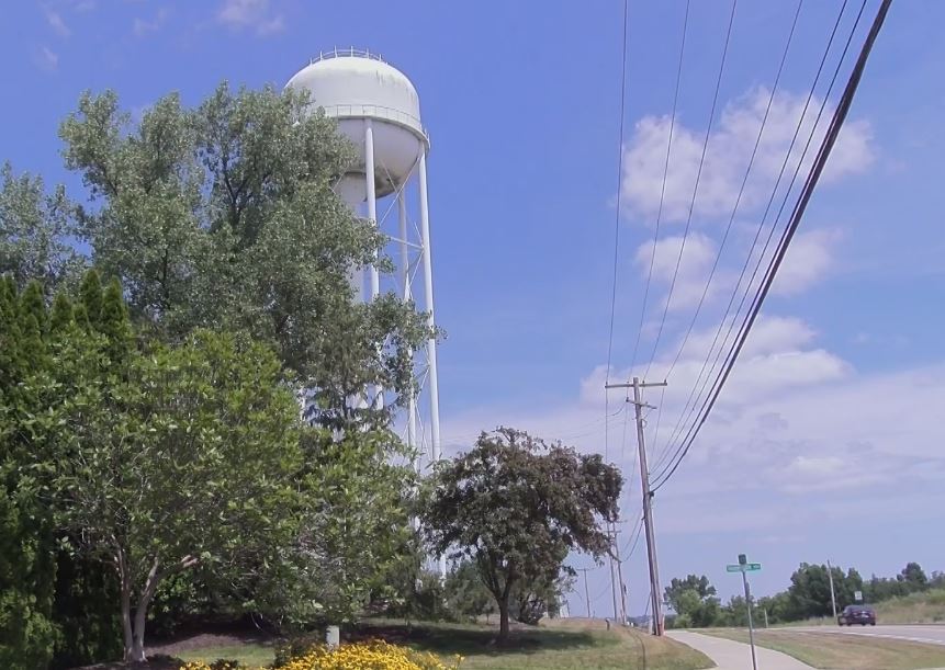 A water tower adjacent to the Thornbrook subdivision in southwest Columbia.