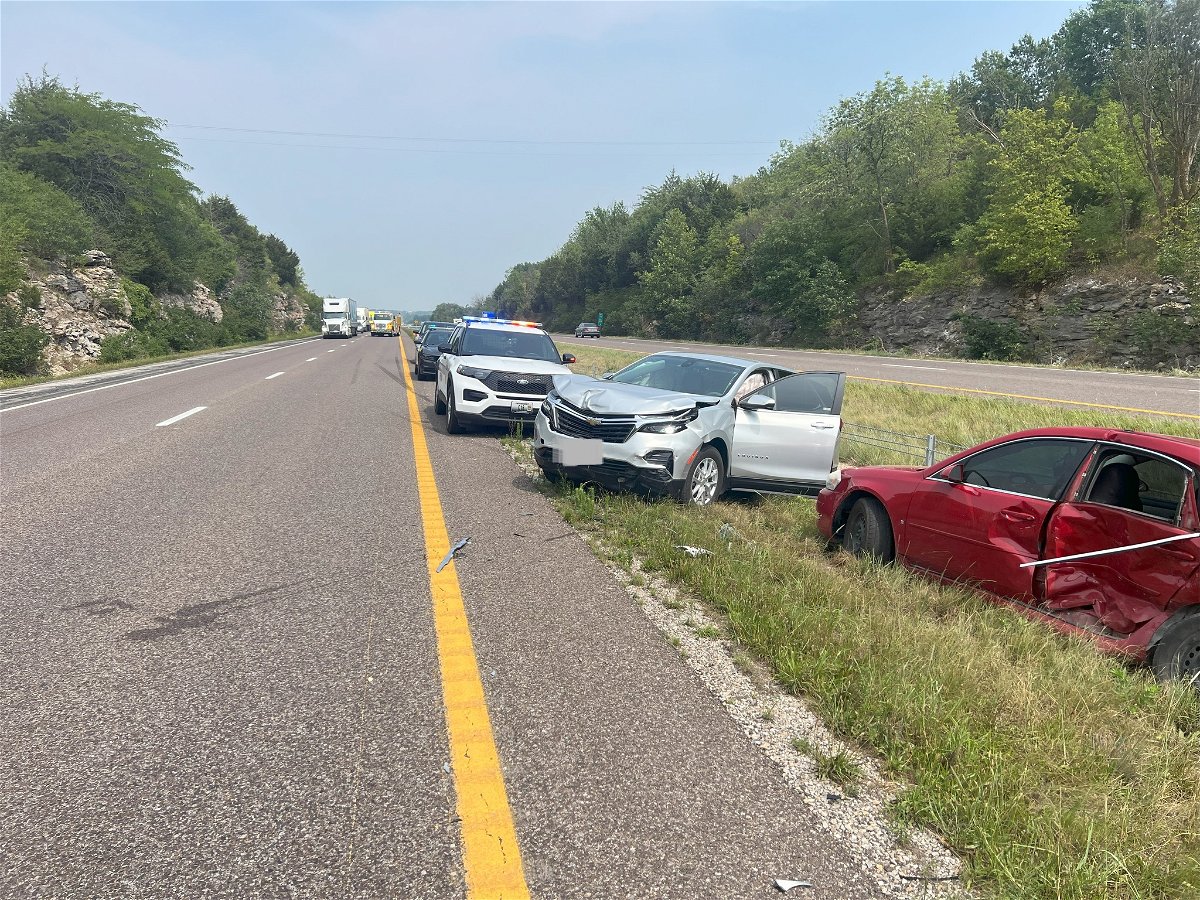 This photo from the Boone County Fire Protection District's Facebook page shows a crash involving four vehicles Monday on Interstate 70. 