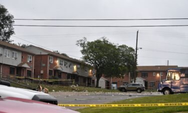 A view from the scene of a mass shooting incident at the 800 block of Gretna Court in Baltimore