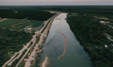 A string of buoys used as a border barrier on the Rio Grande River in Eagle Pass