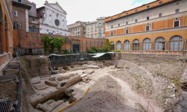 Archaeologists work on findings coming from the excavation site of the ancient Roman emperor Nero's theater.