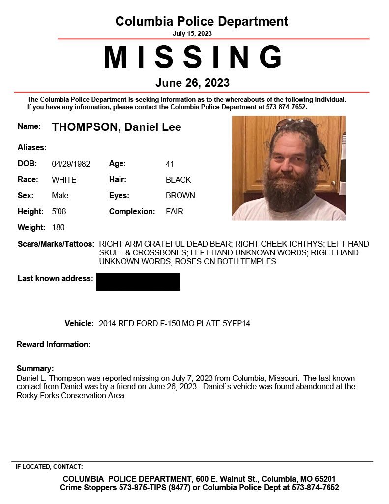 Missing Missouri announced it is postponing its search for Daniel Thompson, due to inclement weather.