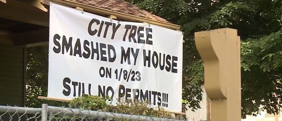<i></i><br/>A Sacramento homeowner is calling out city hall by using a large banner after a city tree fell on his house.