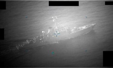 Screenshot of video captured of M/T Richmond Voyager being approached by an Iranian naval vessel during an attempt to unlawfully seize the commercial tanker in the Gulf of Oman on July 5.