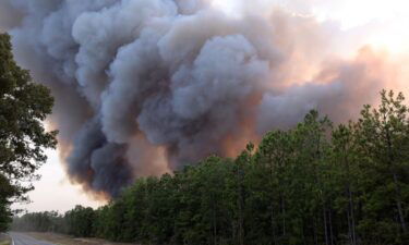 Smoke from a wildfire is seen in Beauregard Parish