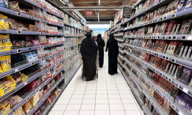 Muslim women are pictured in a shopping mall in Nanterre