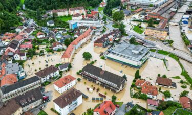 A flooded area is seen in Ravne na Koroskem