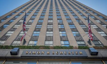 Pictured here is the marquee at the main entrance to the Simon & Schuster Headquarters building in Manhattan.