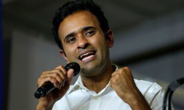 Republican presidential candidate businessman Vivek Ramaswamy speaks on August 6 in Cedar Rapids