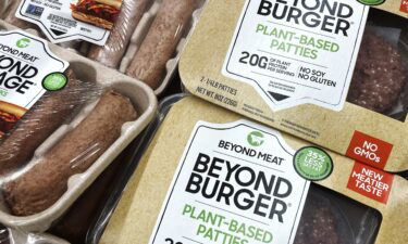 Beyond Meat products are seen in a refrigerated case inside a grocery store in Mount Prospect