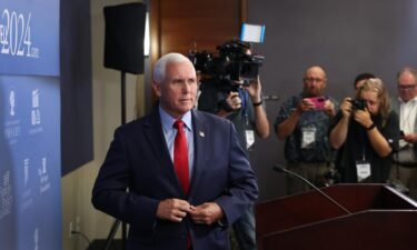 Former Vice President Mike Pence speaks to the press on July 14 in Des Moines