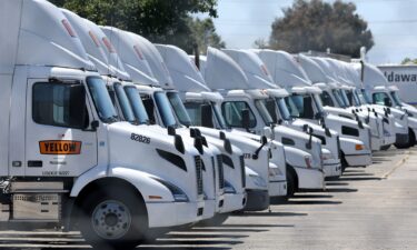 Yellow Corp. trucks sitting idle at a company facility on July 31 in Hayward