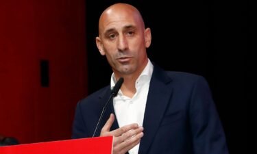 Rubiales speaks at the Spanish Football Federation's emergency general assembly meeting on Friday.