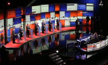 Republican presidential candidates participate in the Fox Business Network Republican presidential debate at the North Charleston Coliseum and Performing Arts Center on January 14