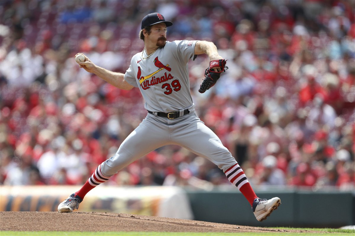 St. Louis Cardinals starting pitcher Miles Mikolas pitches to a batter during the first inning of a baseball game against the Cincinnati Reds, Sunday Sept. 10, 2023, in Cincinnati. 