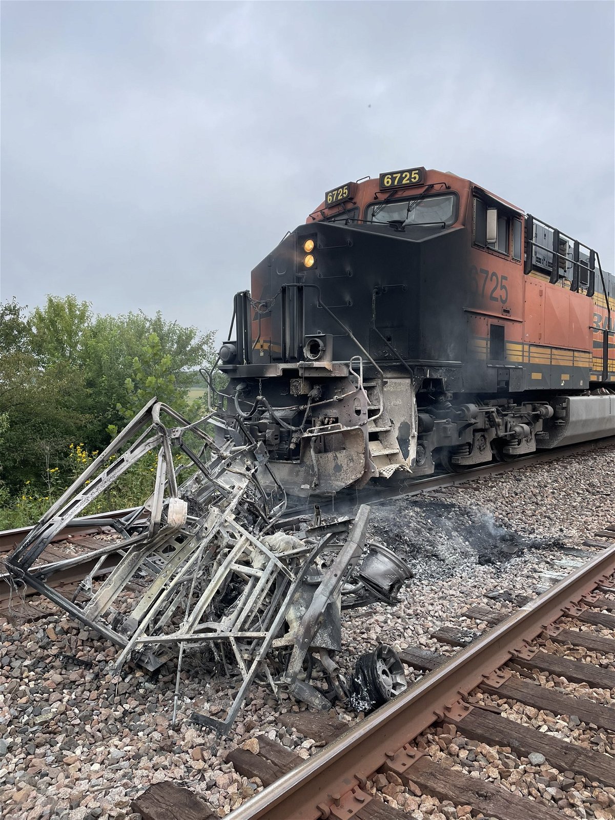 A destroyed side-by-side vehicle sits on the railroad near Mendon in Chariton County on Monday, Sept. 11, 2023.
