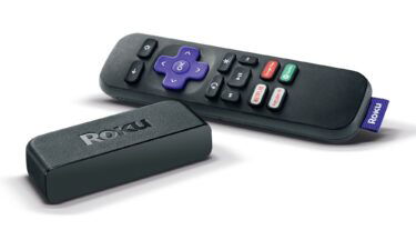 A Roku Premiere streaming box and remote control