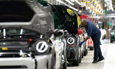 Minis on the production line at the BMW Mini plant in Oxford