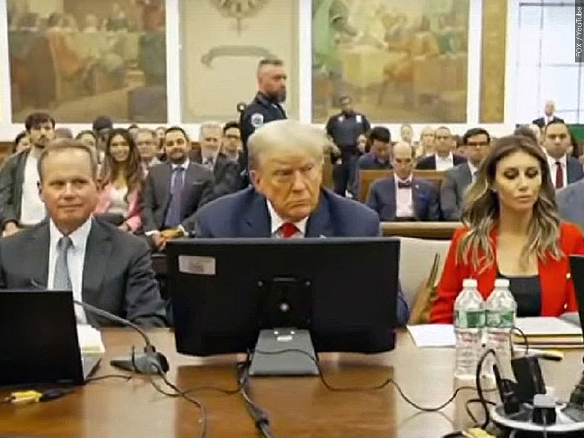 Trump flanked by lawyers during his trial in New York City.