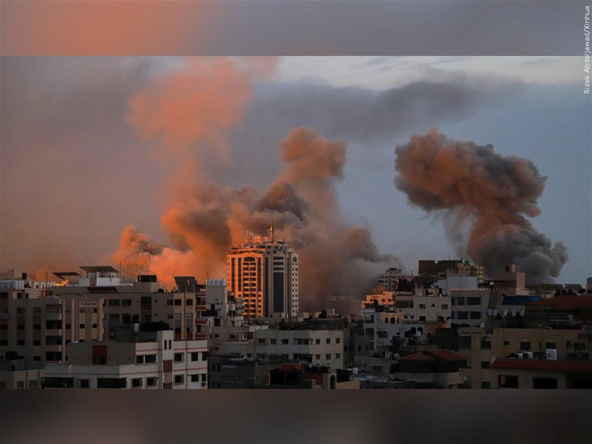 Smoke rises from buildings in the Gaza Strip after Israeli airstrikes.