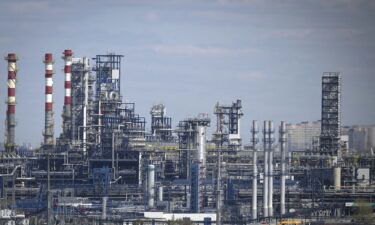 A view shows the Russian oil producer Gazprom Neft's Moscow oil refinery on the south-eastern outskirts of Moscow on April 28