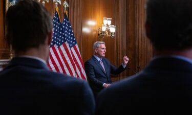 Former Speaker Kevin McCarthy (R-CA) speaks to the press after the motion to vacate his position passes in the US Capitol on October 3 in Washington