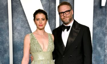 Lauren Miller Rogen and Seth Rogen attend the 2023 Vanity Fair Oscar Party.