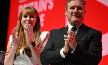 Shadow chancellor Rachel Reeves makes her keynote speech during the Labour Party Conference in Liverpool on October 9