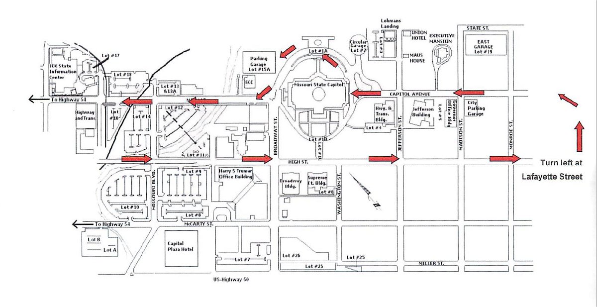 The Christmas parade route in Downtown Jefferson City is shown here. The parade will start at 4:30 p.m. Saturday.