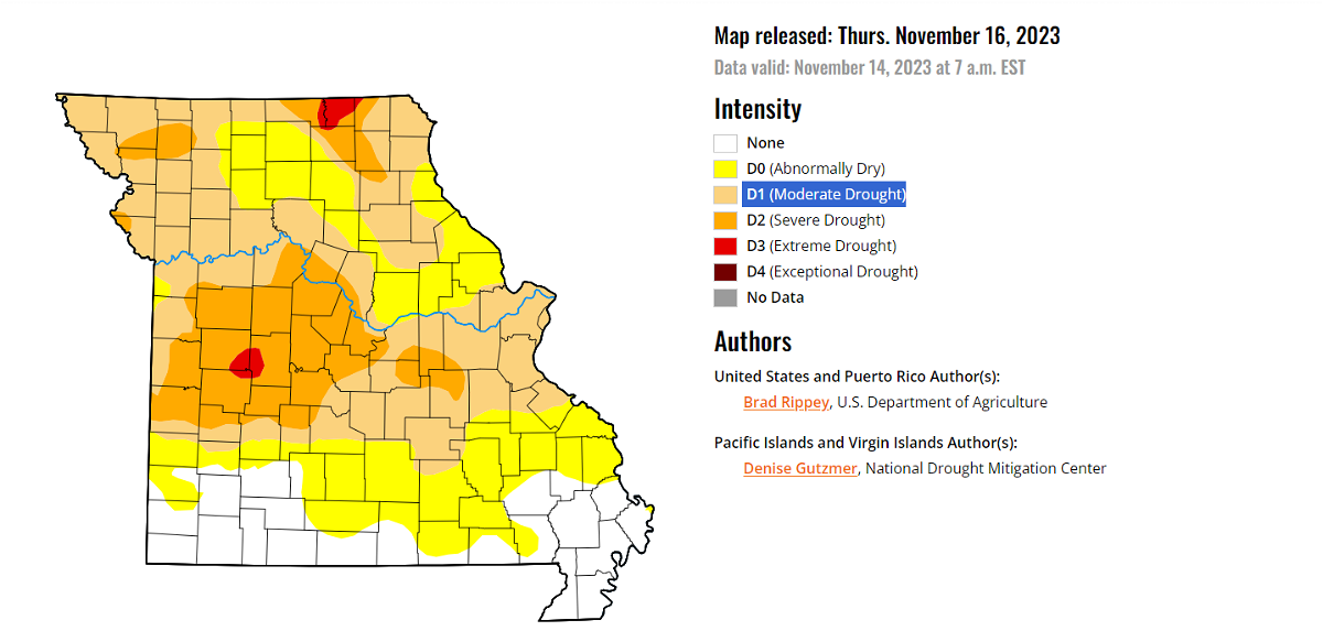 A screenshot from the U.S. Drought Monitor map released on Thursday.