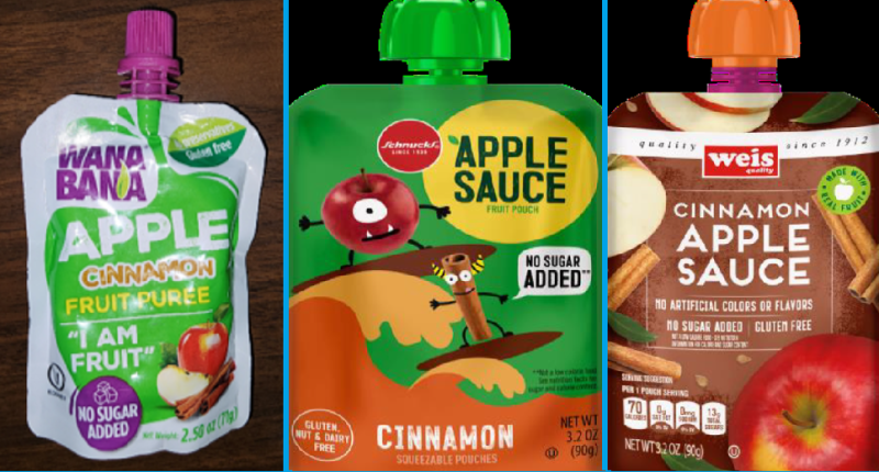 The FDA posted this photo showing the recalled applesauce pouches.