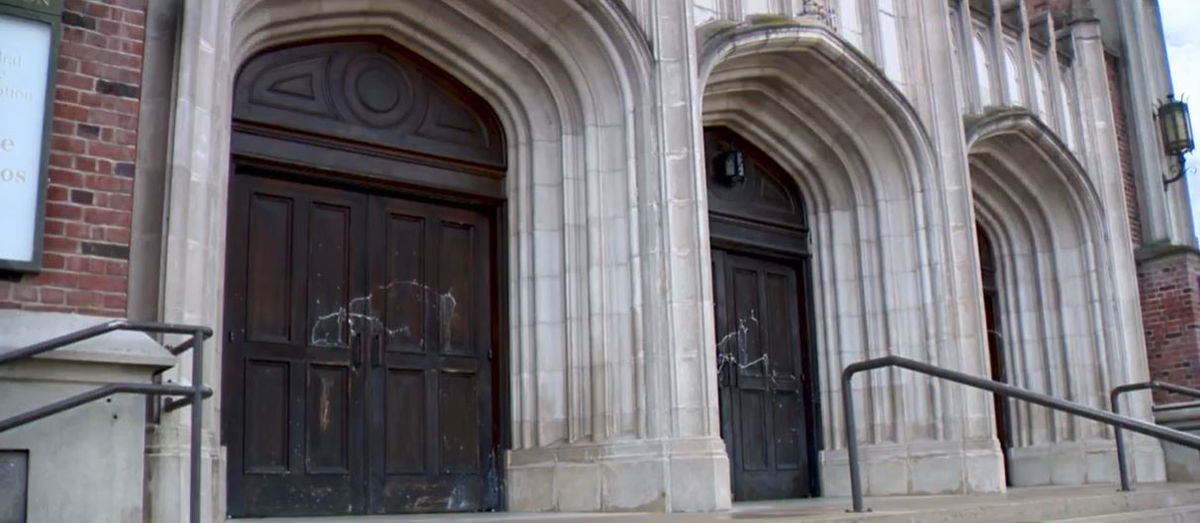 <i></i><br/>Authorities are searching to find the person responsible for using white paint to vandalize the Cathedral of the Annunciation in Stockton