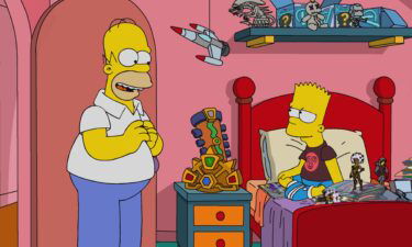 Homer and Bart Simpson sharing an unusually calm scene from "The Simpsons."