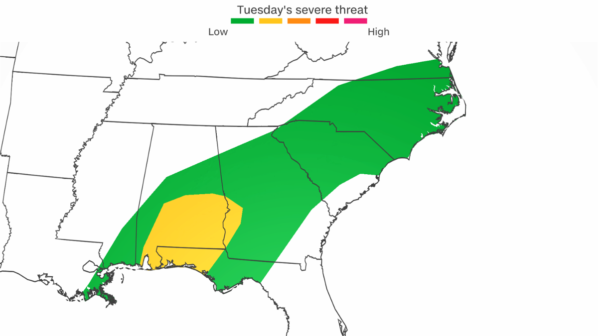 The risk of severe weather continues Tuesday in the East.
