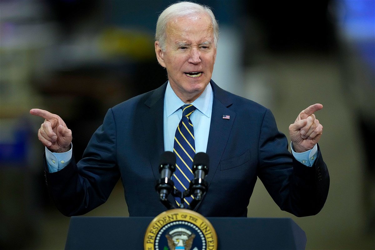President Joe Biden speaks at the Amtrak Bear Maintenance Facility on November 6, in Bear, Delaware.
