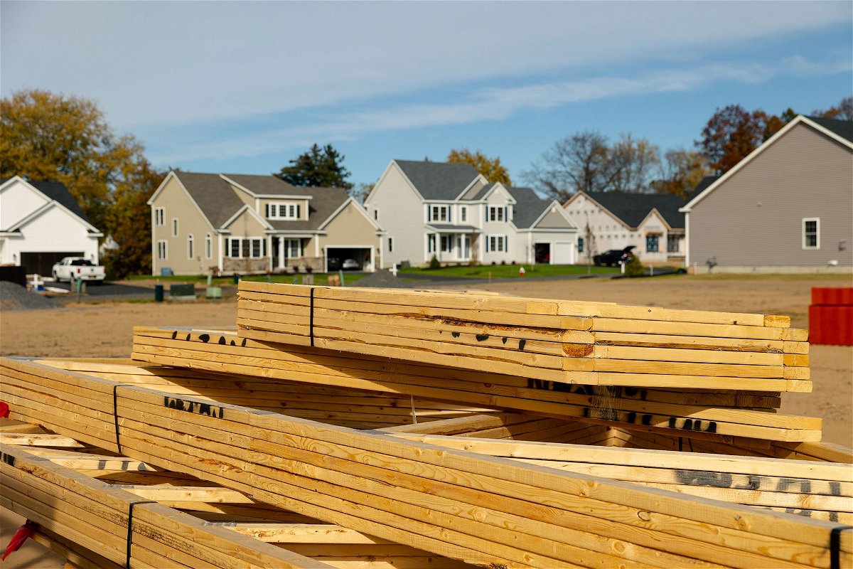 A pile of lumber at a home under construction at the Cold Spring Barbera Homes subdivision in Loudonville, New York, US, on Nov. 8.
